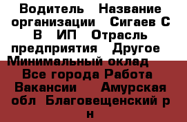 Водитель › Название организации ­ Сигаев С.В,, ИП › Отрасль предприятия ­ Другое › Минимальный оклад ­ 1 - Все города Работа » Вакансии   . Амурская обл.,Благовещенский р-н